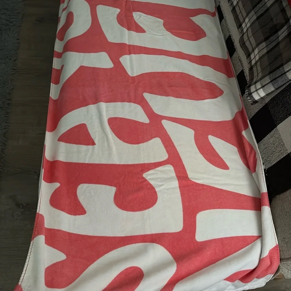 PINK Victoria's Secret Coral and White Beach Towel